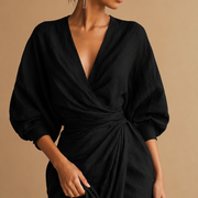 Rosa Leinen Maxi Kleid V-Hals
