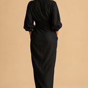 Rosa Leinen Maxi Kleid V-Hals