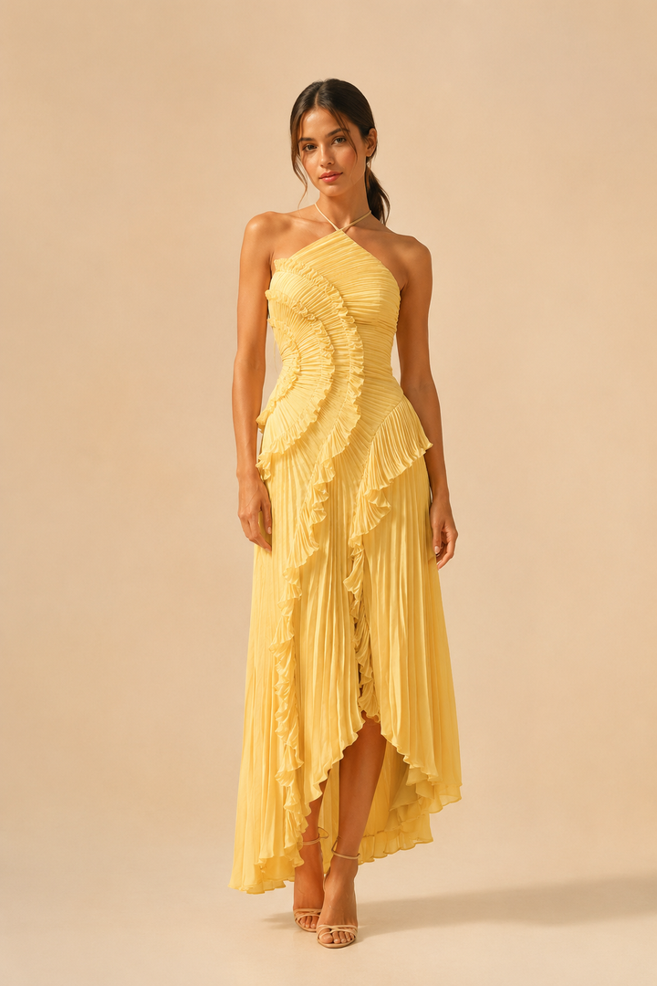 Eveliina | Vestido plissado com folhos