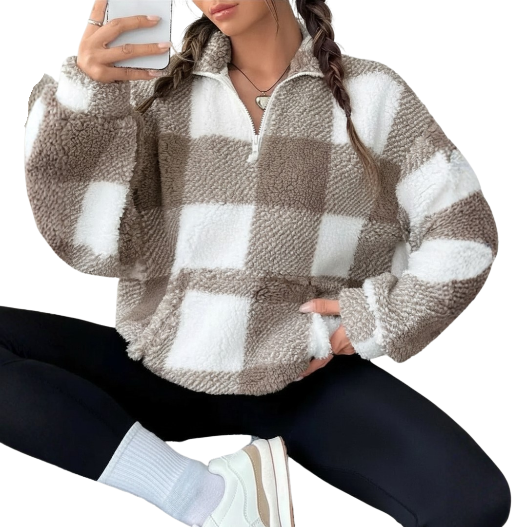 Elena | Mukava Ruudullinen Fleece-Sweatshirt