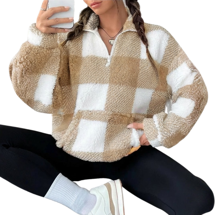 Elena | Mukava Ruudullinen Fleece-Sweatshirt