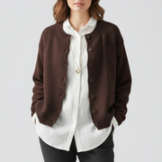 Women’s Knitted Cardigan with Round Neck and Button Front