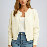 Celeste | Cardigan con bordo di perle
