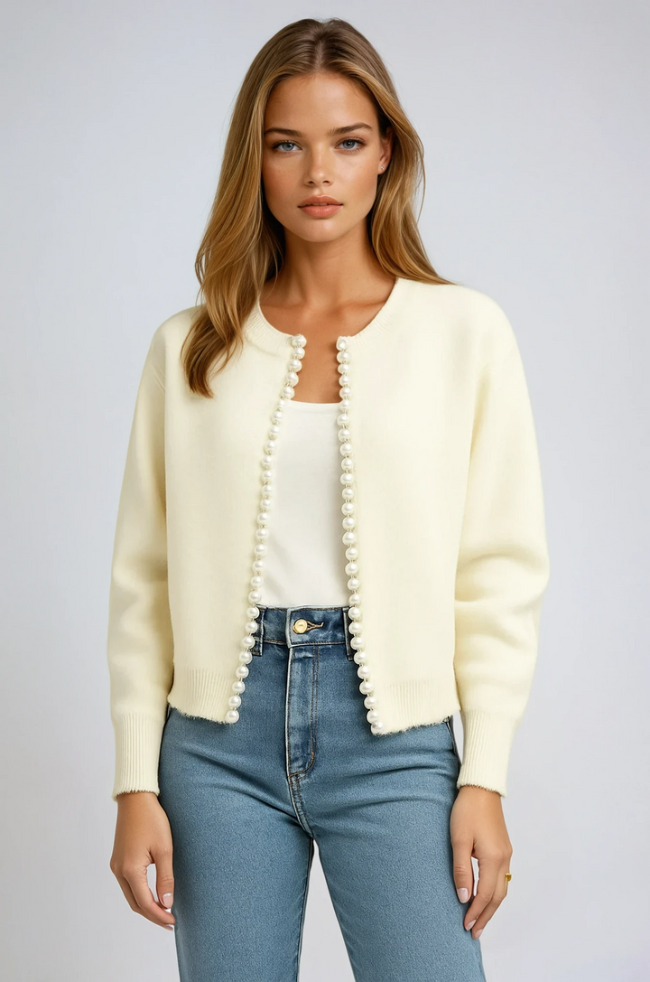Celeste | Cardigan con bordo di perle