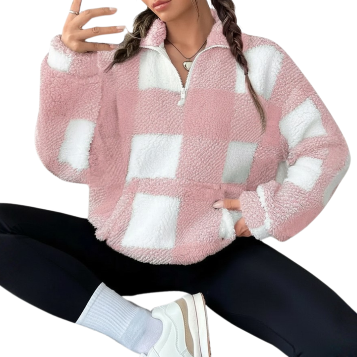 Elena | Mukava Ruudullinen Fleece-Sweatshirt