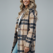 Women Long Coat with Button Closure and Pockets