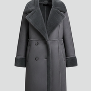 Women Long Coat with Lapel Collar and Buttons