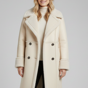 Women Long Coat with Lapel Collar and Buttons