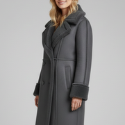 Women Long Coat with Lapel Collar and Buttons