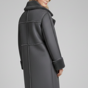 Women Long Coat with Lapel Collar and Buttons