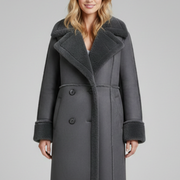 Women Long Coat with Lapel Collar and Buttons