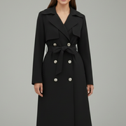 Women Long Trench Coat with Belt and Buttons
