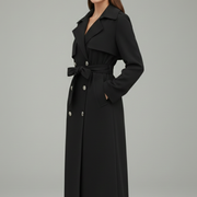 Women Long Trench Coat with Belt and Buttons