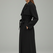 Women Long Trench Coat with Belt and Buttons