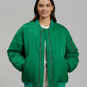 Women Oversized Jacket with Zipper and Long Sleeves