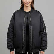 Women Oversized Jacket with Zipper and Long Sleeves