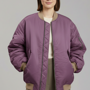 Women Oversized Jacket with Zipper and Long Sleeves