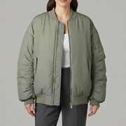 Women Oversized Jacket with Zipper and Long Sleeves