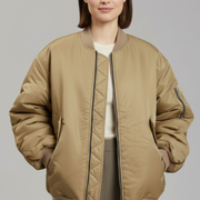 Women Oversized Jacket with Zipper and Long Sleeves