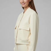 Women’s Bomber Jacket with Baseball Collar and Snap Buttons