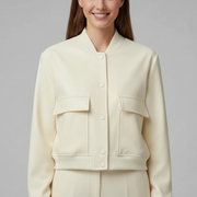 Women’s Bomber Jacket with Baseball Collar and Snap Buttons