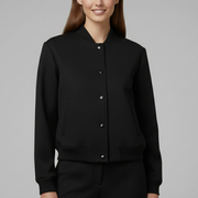 Women’s Bomber Jacket with Baseball Collar and Snap Buttons