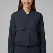 Women’s Bomber Jacket with Baseball Collar and Snap Buttons