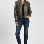 Women’s Bomber Jacket with Collared Neck and Woven Outer Surface