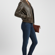 Women’s Bomber Jacket with Collared Neck and Woven Outer Surface