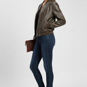 Women’s Bomber Jacket with Collared Neck and Woven Outer Surface