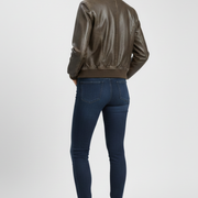 Women’s Bomber Jacket with Collared Neck and Woven Outer Surface