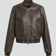 Women’s Bomber Jacket with Collared Neck and Woven Outer Surface