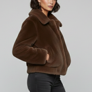 Women’s Bomber Jacket with Faux Fur and Side Pockets