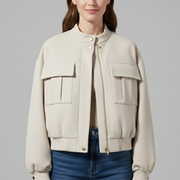 Women’s Bomber Jacket with Front Zip and Practical Pockets