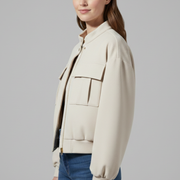 Women’s Bomber Jacket with Front Zip and Practical Pockets