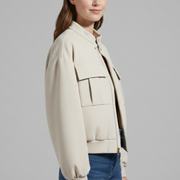 Women’s Bomber Jacket with Front Zip and Practical Pockets