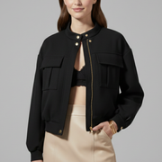 Women’s Bomber Jacket with Front Zip and Practical Pockets