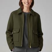 Women’s Bomber Jacket with Lapel Collar and Zip Fastening