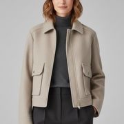 Women’s Bomber Jacket with Lapel Collar and Zip Fastening