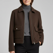 Women’s Bomber Jacket with Lapel Collar and Zip Fastening