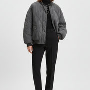 Women’s Bomber Jacket with Snap Closure and Quilted Surface