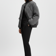 Women’s Bomber Jacket with Snap Closure and Quilted Surface