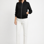 Women’s Bomber Jacket with Zip Closure and Ribbed Edges