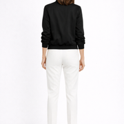Women’s Bomber Jacket with Zip Closure and Ribbed Edges