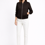 Women’s Bomber Jacket with Zip Closure and Ribbed Edges