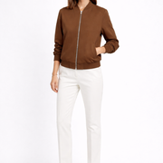 Women’s Bomber Jacket with Zip Closure and Ribbed Edges