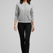 Women’s Bomber Jacket with Zipped Front and Textured Surface