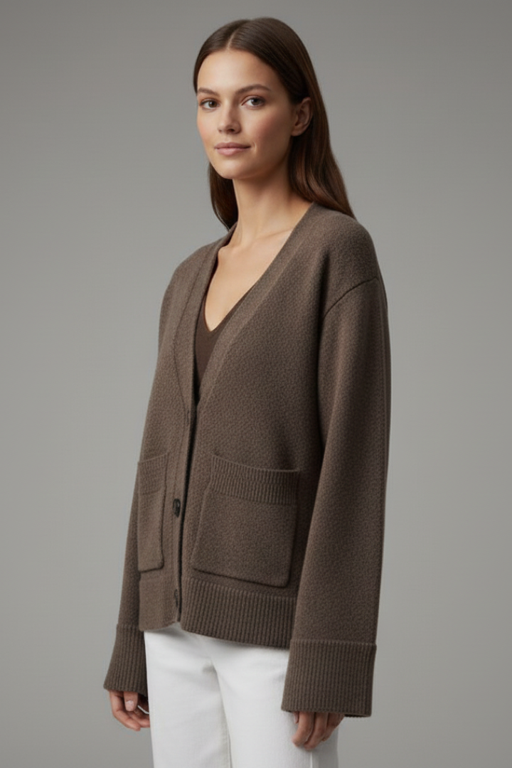 Women’s Cardigan with V-Neckline and Patch Pockets