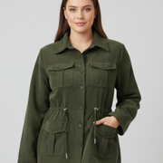 Women’s Corduroy Jacket with Drawstring Waist and Buttons