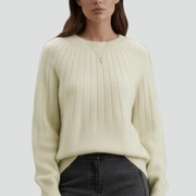 Women’s Crew Neck Jumper with Ribbed Surface and Long Sleeves
